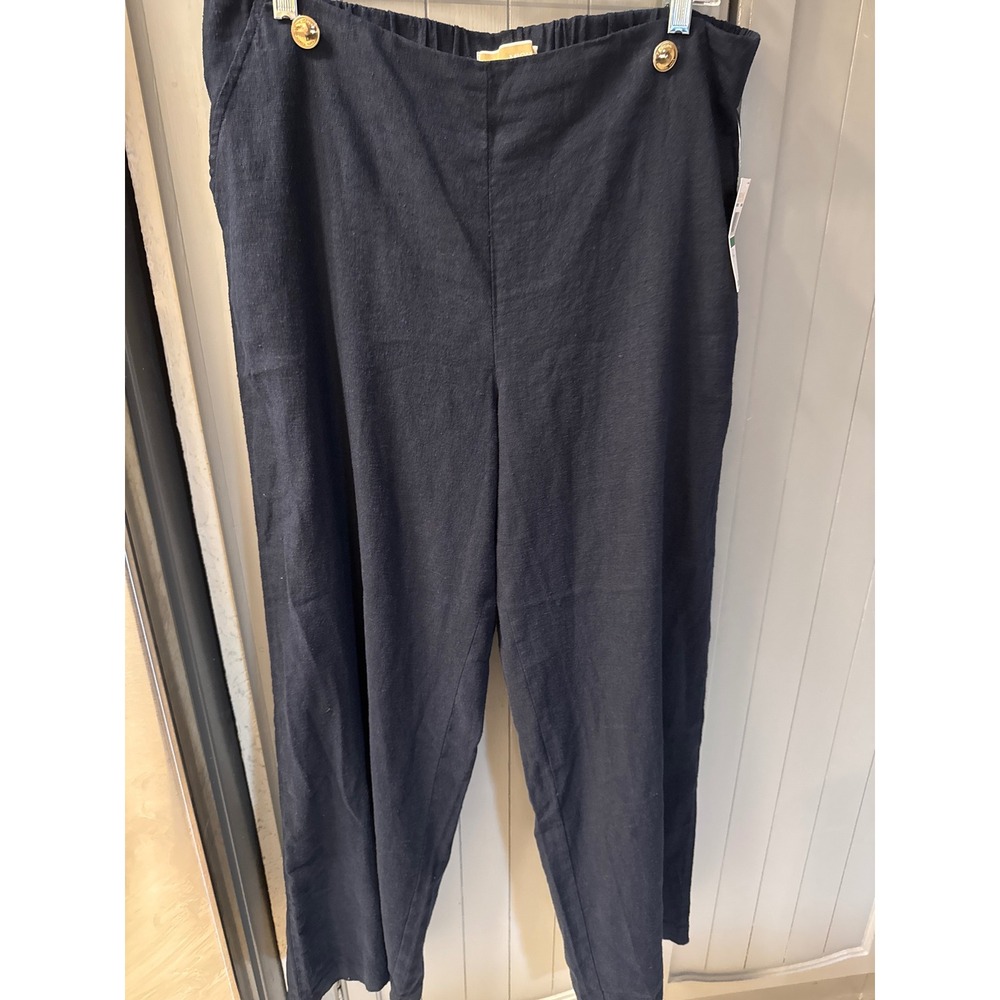 Michael Kors Linen Blend Pants Admiral Blue Gold Button Womens‎ Sz. L NWT